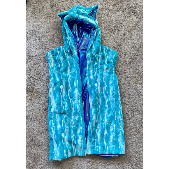 Coquetry Minky Zipper Front Vest Blue Holo L/XL $135 - Picture 9 of 16